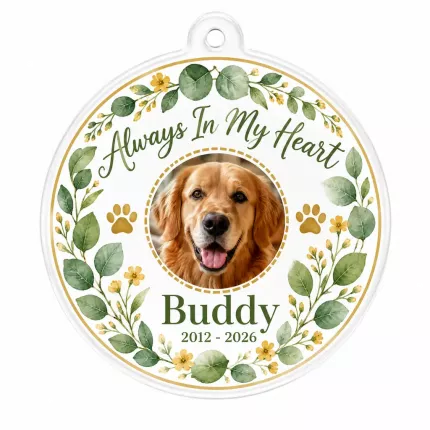 Personalized Pet Memorial Ornament, Custom Photo Paw Print Keepsake, Pet Loss Sympathy Gift