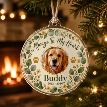 Personalized Pet Memorial Ornament, Custom Photo Paw Print Keepsake, Pet Loss Sympathy Gift image 2