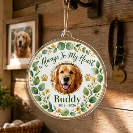 Personalized Pet Memorial Ornament, Custom Photo Paw Print Keepsake, Pet Loss Sympathy Gift image 3