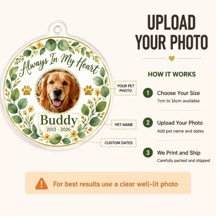 Personalized Pet Memorial Ornament, Custom Photo Paw Print Keepsake, Pet Loss Sympathy Gift image 5
