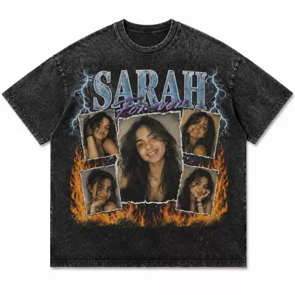 Custom Bootleg Shirt with Your Photos, Personalized Rap Tee Vintage Washed with Name, 90s Bootleg-Style Picture Shirt | Trinmama image 1