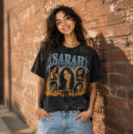 Custom Bootleg Shirt with Your Photos, Personalized Rap Tee Vintage Washed with Name, 90s Bootleg-Style Picture Shirt | Trinmama image 2