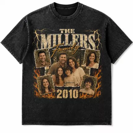 Custom Family Bootleg Shirt with Your Photos, Personalized Rap Tee with Surname and Year, 90s Bootleg-Style Family Picture Shirt | Trinmama