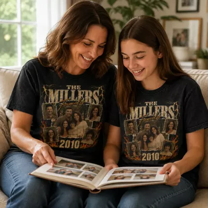 Custom Family Bootleg Shirt with Your Photos, Personalized Rap Tee with Surname and Year, 90s Bootleg-Style Family Picture Shirt | Trinmama image 3