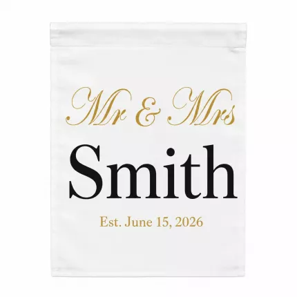 Mr & Mrs Custom Name Garden Flag, Custom Surname & Date, Elegant Wedding Decor | Trinmama