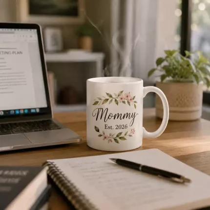 Custom Baby Shower Mug — Mommy Est. 2026, Personalized Name & Year Ceramic Coffee Cup image 3