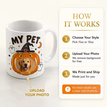 Custom Pet Photo Halloween Mug, Personalized Dog Pumpkin Mug, Spooky Pet Lover Gift image 4