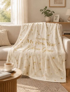 God Bless My First Year Blanket — Custom Baby Name Fleece Throw, Starry Constellation Nursery Keepsake image 3