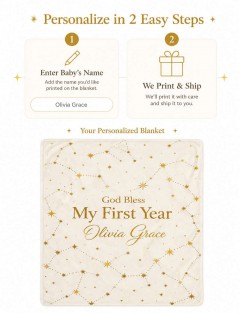 God Bless My First Year Blanket — Custom Baby Name Fleece Throw, Starry Constellation Nursery Keepsake image 4