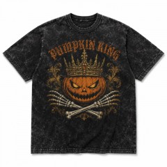 Pumpkin King Vintage Washed T-Shirt, Retro Halloween Gothic Woodcut, Medieval Dark Art Tee | Trinmama