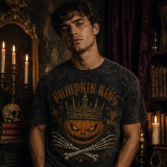 Pumpkin King Vintage Washed T-Shirt, Retro Halloween Gothic Woodcut, Medieval Dark Art Tee | Trinmama image 2