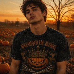 Pumpkin King Vintage Washed T-Shirt, Retro Halloween Gothic Woodcut, Medieval Dark Art Tee | Trinmama image 3