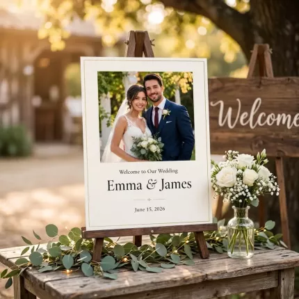 Photo Welcome Wedding Wall Art Print - Custom Couple Photo Poster, Personalized Names & Date image 3