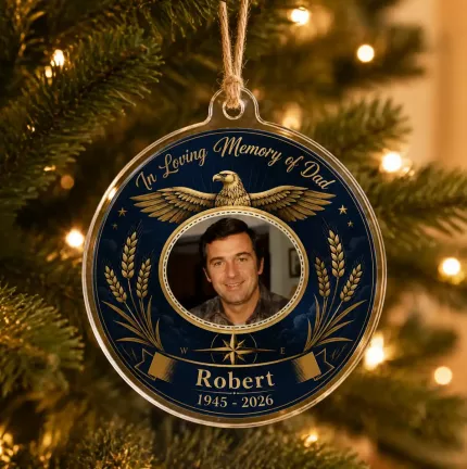 Personalized In Memory of Dad Ornament, Custom Photo Memorial Keepsake, Sympathy Gift image 2