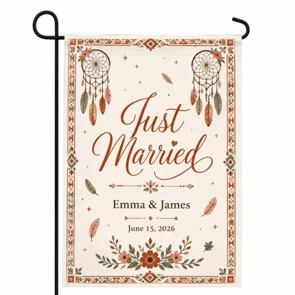 Just Married Names & Date Boho Garden Flag