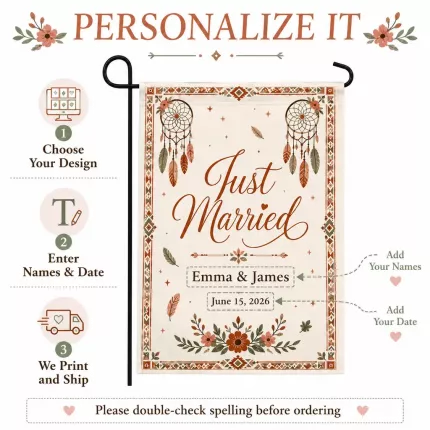 Just Married Names & Date Boho Garden Flag image 5
