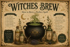 Witches Brew Recipe Wall Art Print, Vintage Halloween Kitchen Decor, Retro Apothecary Art Print | Trinmama