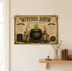 Witches Brew Recipe Wall Art Print, Vintage Halloween Kitchen Decor, Retro Apothecary Art Print | Trinmama image 2