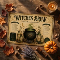 Witches Brew Recipe Wall Art Print, Vintage Halloween Kitchen Decor, Retro Apothecary Art Print | Trinmama image 3