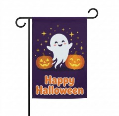 Happy Halloween Ghost Garden Flag, Cute Halloween Yard Flag with Spooky Ghost, Pumpkin & Stars, Double-Sided Outdoor Decoration | Trinmama