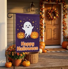 Happy Halloween Ghost Garden Flag, Cute Halloween Yard Flag with Spooky Ghost, Pumpkin & Stars, Double-Sided Outdoor Decoration | Trinmama image 3