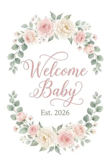 Welcome Baby Personalized Garden Flag, Baby Shower Outdoor Decor, Custom Name & Year, Watercolor Floral Design image 4