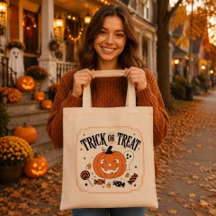 Trick or Treat Halloween Tote Bag, Vintage Retro Candy Bag Design, Reusable Cotton Canvas Shopping Bag | Trinmama image 3