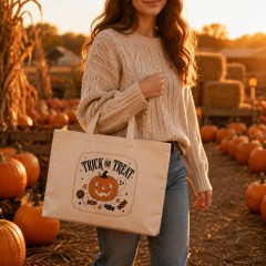 Trick or Treat Halloween Tote Bag, Vintage Retro Candy Bag Design, Reusable Cotton Canvas Shopping Bag | Trinmama image 4
