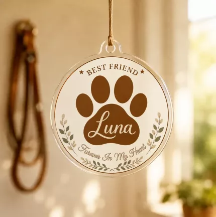 Personalized Pet Memorial Ornament, Custom Pet Name Keepsake, Paw Print Sympathy Gift for Dog Cat Loss image 3
