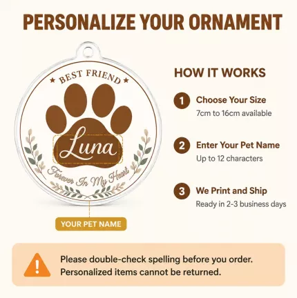 Personalized Pet Memorial Ornament, Custom Pet Name Keepsake, Paw Print Sympathy Gift for Dog Cat Loss image 5