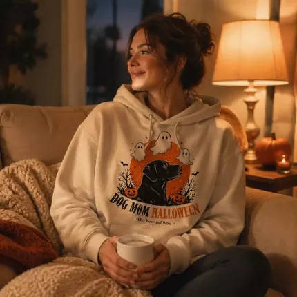 Dog Mom Halloween Sweatshirt, Funny Dog Lover Hoodie, Retro Ghost Print | Trinmama image 3