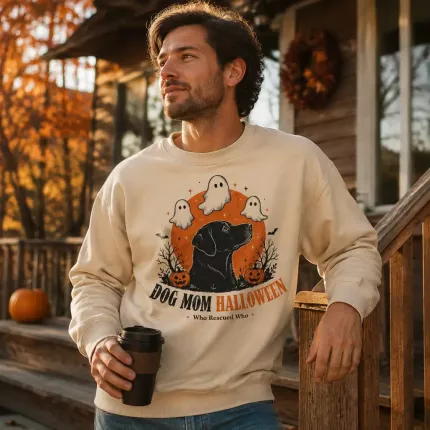 Dog Mom Halloween Sweatshirt, Funny Dog Lover Hoodie, Retro Ghost Print | Trinmama image 4