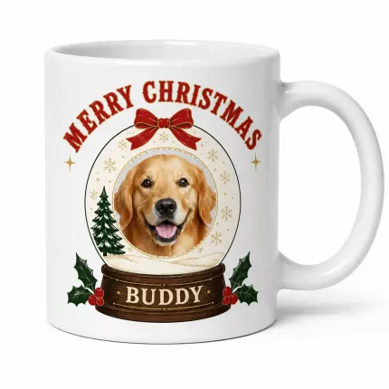 Custom Pet Photo Christmas Mug, Personalized Dog Cat Snow Globe Mug, Pet Lover Christmas Gift | Trinmama