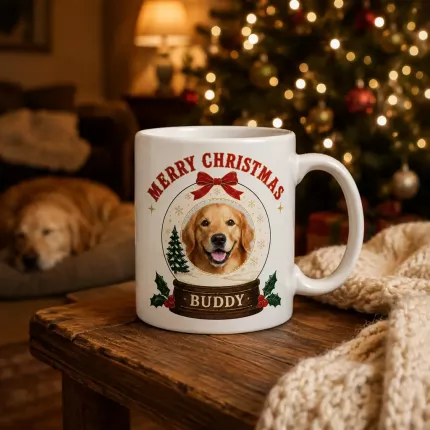 Custom Pet Photo Christmas Mug, Personalized Dog Cat Snow Globe Mug, Pet Lover Christmas Gift | Trinmama image 2