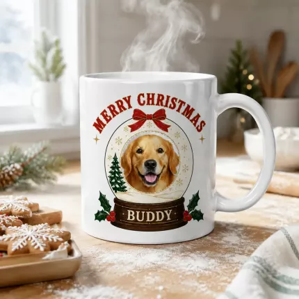 Custom Pet Photo Christmas Mug, Personalized Dog Cat Snow Globe Mug, Pet Lover Christmas Gift | Trinmama image 3