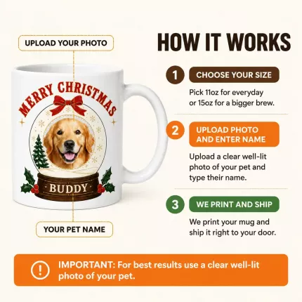Custom Pet Photo Christmas Mug, Personalized Dog Cat Snow Globe Mug, Pet Lover Christmas Gift | Trinmama image 4