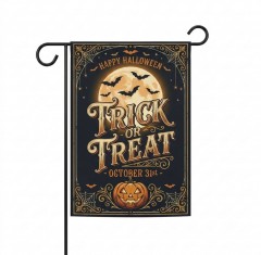 Trick or Treat Welcome Garden Flag, Vintage Halloween Yard Flag with Jack-o-Lantern, Bats & Moon, Double-Sided Outdoor Decoration | Trinmama