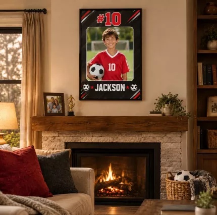 Personalized Sports Picture Frame, Custom Little Athlete Photo Name Number Canvas Print, Youth Sports Keepsake Gift image 2