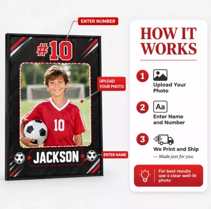 Personalized Sports Picture Frame, Custom Little Athlete Photo Name Number Canvas Print, Youth Sports Keepsake Gift image 5