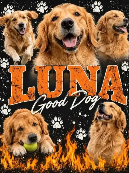 Custom Pet Bootleg Fleece Blanket with Your Dog's Photos, Personalized Pet Photo Collage Throw, 90s Rap Tee Style Pet Name Blanket | Trinmama image 4