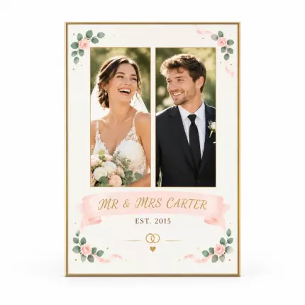 Personalized Anniversary Picture Frame, Custom Couple Photo Names Year Canvas Print, Mr and Mrs Keepsake
