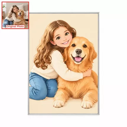 Custom Cartoon Picture Frame, Personalized Photo to Cartoon Portrait Canvas Print, Cute Pet & Kid Wall Art Gift | Trinmama