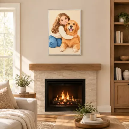 Custom Cartoon Picture Frame, Personalized Photo to Cartoon Portrait Canvas Print, Cute Pet & Kid Wall Art Gift | Trinmama image 2