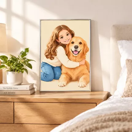 Custom Cartoon Picture Frame, Personalized Photo to Cartoon Portrait Canvas Print, Cute Pet & Kid Wall Art Gift | Trinmama image 3