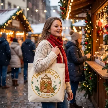 Personalized Cookie Exchange Tote Bag, Custom Name Retro Christmas Cookie Co. Canvas Bag, Baker Gift | Trinmama image 3