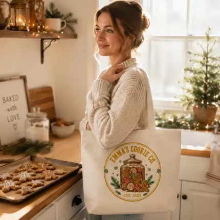 Personalized Cookie Exchange Tote Bag, Custom Name Retro Christmas Cookie Co. Canvas Bag, Baker Gift | Trinmama image 4