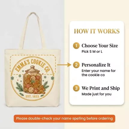 Personalized Cookie Exchange Tote Bag, Custom Name Retro Christmas Cookie Co. Canvas Bag, Baker Gift | Trinmama image 6