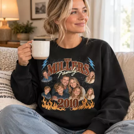 Custom Family Bootleg Sweatshirt with Your Photos, Personalized Hoodie with Family Name and Year, 90s Rap Tee Style Family Photo Collage Sweatshirt | Trinmama image 3