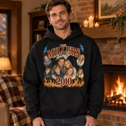 Custom Family Bootleg Sweatshirt with Your Photos, Personalized Hoodie with Family Name and Year, 90s Rap Tee Style Family Photo Collage Sweatshirt | Trinmama image 4