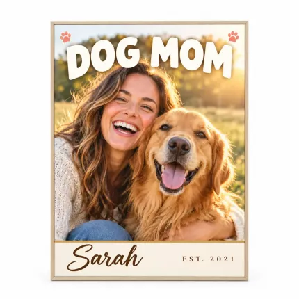 Personalized Dog Mom Picture Frame, Custom Photo Name Year Canvas Print, Dog Lover Gift image 1
